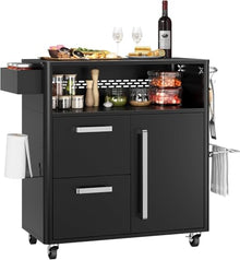 Mobile Outdoor Kitchen Cart - Premium Stainless Steel Prep Table with Single Door & Dual Drawers - Rolling BBQ Station w/ 2 Locking Wheels for Grilling & Serving