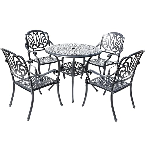 Hi-Line Gift Ltd Sleek Black Bistro Bliss Collection Cast Aluminium Patio Set Black