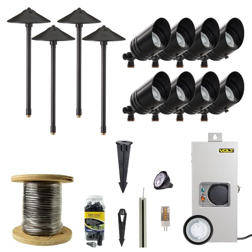 VOLT 12V LED Landscape Lighting Kit (8 Spotlights, 4 Path Lights), Black