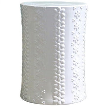 Ceramic Drum Table,Ceramic Drum Stool,Decorative Ceramic Garden Stool, White Glazed Embossed Shoe Changing Stool Drum Stool, Suitable for Outdoor Garden,