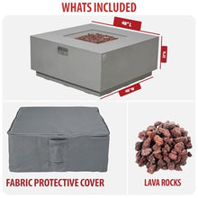 AMS 48" Square Concrete GFRC Propane Gas Fire Pit Table (Light Gray)