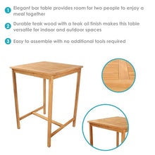 Sunnydaze Solid Teak Wood Patio Bar Table - 31-Inch Square x 43.5-Inch H