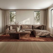NADAAL STUDIOS Quinlan Modular Sectional, Polyester Performance Fabric, Oak Veneer Base, Modular Components, Foam Feather Fiber Fill, Dark Brown