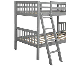 P PURLOVE L-Shaped Twin Over Twin Bunk Bed Wood Frame Grey