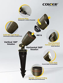 COLOER 12 Pack Brass Landscape Spotlights Outdoor with 5W MR16 Bronze(102B)