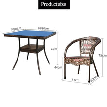 Dalumian 3 Pieces PE Rattan Wicker Chairs with Table, Patio Dining Set with Square Tempered Glass Table and 2 Stackable Rattan Chairs, Outdoor Garden Furniture Sets for Porch Backyard Lawn(D:80cm)