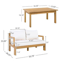 2 Pieces Patio Furniture Chat Set, Outdoor Cushioned Loveseat with Acacia Wood Coffee Table for Backyard, Balcony, Deck and Poolside, Beige+Natural