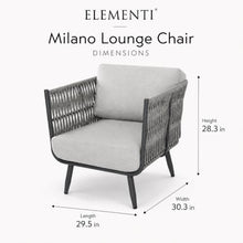 Outdoor Lounge Chair Elementi Milano Patio Lounge Chair, Aluminum and Rope Outdoor Armchair with Canvas Granite 5402 Cushions, Dark Gray Frame, 29.5 x 30.3 x 28.3 in