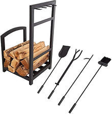 ELUKHT Firewood Rack Fire Wood Holder Outdoors, Fireplace Firewood Holder Storage, Heavy Duty Wrought Iron Fireplace Firewood Rack for Indoor Outdoor, with 4 Tools