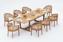 TeakFurnitureOutlet A-Grade Teak 9pc Dining 118 Mas Rectangle Table Lenong Arm Chairs Set Outdoor
