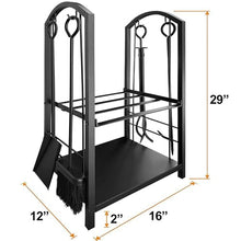 GenSDH Firewood Rack with 5-Piece Fireplace Tool Set – Log Holder Tongs Poker Brush & Shovel – Outdoor Wood Storage Solution for Cozy Fires,A