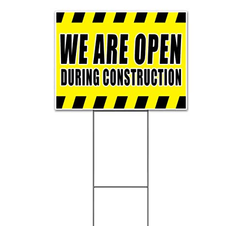 We are Open During Construction (18" x 24") Yard Sign, Quantity Discounts, Multi-Packs, Includes Metal Step Stake, Bandit, New, Advertising, USA
