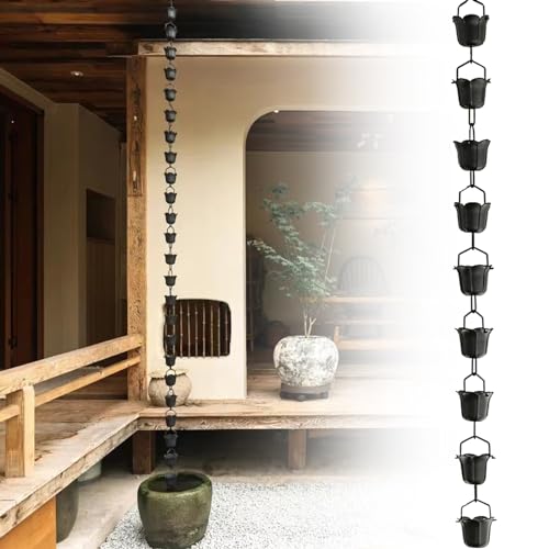 YUSIWOAL Outdoor Rain Chain Kit with Decorative Flower Cups for Gutter Waterfall Drainage, Easy Installation(3.0M (10Ft))