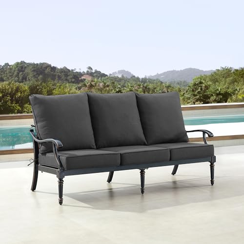 Oakland Living Black Aluminum Patio Deep Seating Outdoor Sofa Couch with Black Cushions