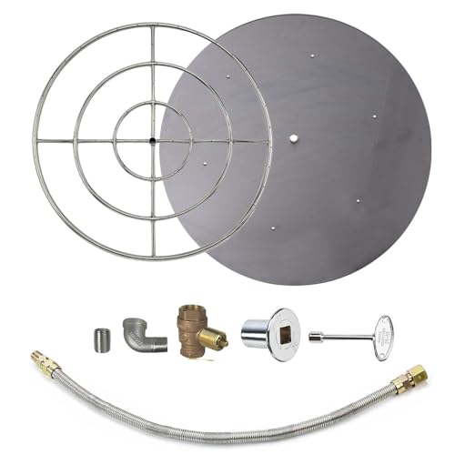 Spotix AFG Match Lit Fire Pit Burner Kit (SS-FR-36KIT-PAN-NG-MSCB), Round, 36-Inch Burner, 42-Inch Flat Pan, Natural Gas, Polished Chrome, with Flange, Key, Valve, Flex Line and Fittings