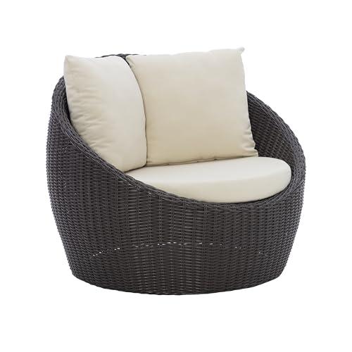 Linon Rowan Brown and Cream Oversized Resin Wicker Outdoor Snuggle Chair