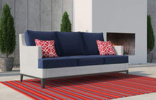Tommy Hilfiger Hampton Modern White Mesh Outdoor Patio Furniture Collection Gunmetal Frame, Sofa, White & Navy