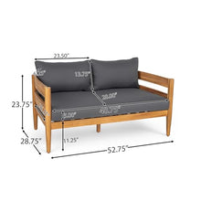 Christopher Knight Home 5-Piece Outdoor Patio Furniture Set, Acacia Wood Conversation Set with 3 Seater Sofa Loveseat Coffee Table and 2 Single Cushions Chairs, Slatted Backyard Seating Set, Dark Gray