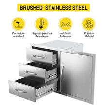 KODOM Outdoor Kitchen BBQ Island Drawers 38.3" W x 22.7" H x 20.7" D with Handles BBQ Access Single Door Triple Drawers Combo Cabinets for BBQ Island Patio Grill Station
