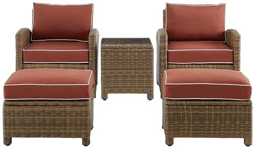 Afuera Living 5-Piece Outdoor Chair Set, Wicker/Rattan, Gray/Weathered Brown Finish, Steel Frame, All-Weather Cushions, Modular Design with Side Table, Patio Seating and Relaxation