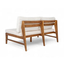 Merax Patio Acacia Wood Deep Seating Loveseat with Coffee Table, Teak+Cream