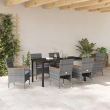 WDGJJFECNMUEHI 7-Piece Outdoor Dining Set Grey Poly Rattan with Cushions, Patio Furniture Set with Tempered Glass Tabletop and Steel Frame for Garden, Terrace, Backyard