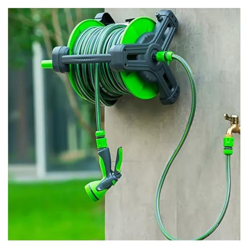 Garden Hose Reel Truck, Used for Planting Hose Reel Heavy-Duty Portable Water Pipes with Nozzles, Car Washing Hose Truck (Green 30m)