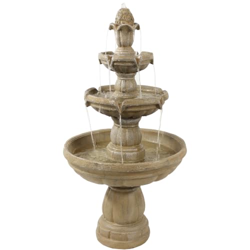 Sunnydaze 48" 3-Tier Outdoor Water Fountain, Finial Top, Durable Fiberglass