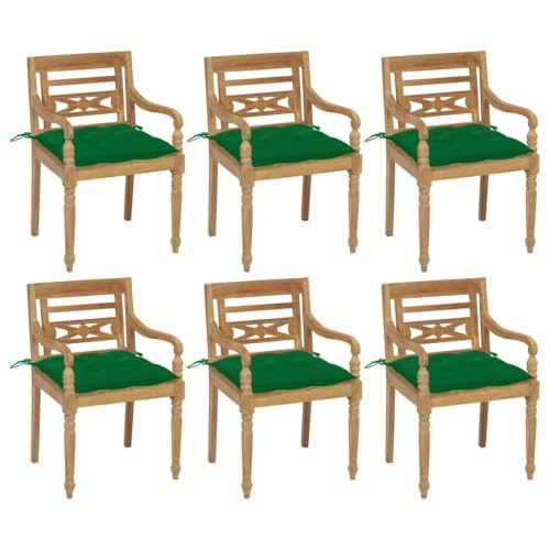Molumvel 6 Pcs Batavia Chair Set with Cushions Solid Teak Wood Garden Furniture Dining Seating for Patio Backyard