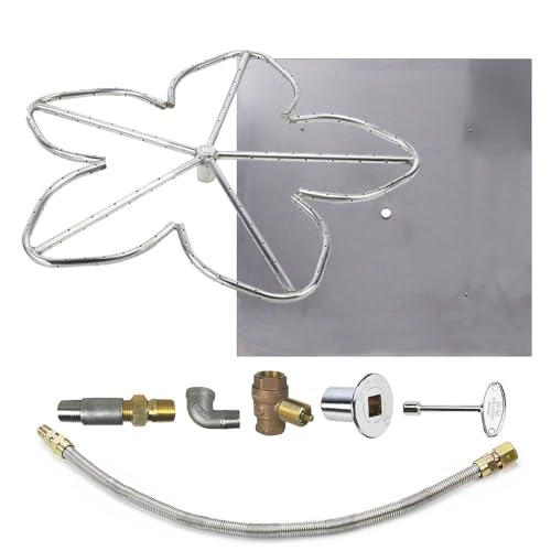 Spotix HPC Penta Match Lit Fire Pit Burner Kit with 12-Inch Stainless Steel Burner and 18-Inch Square Flat Pan, Propane, Polished Chrome, with Flange, Key, Valve, Flex Line and Fittings