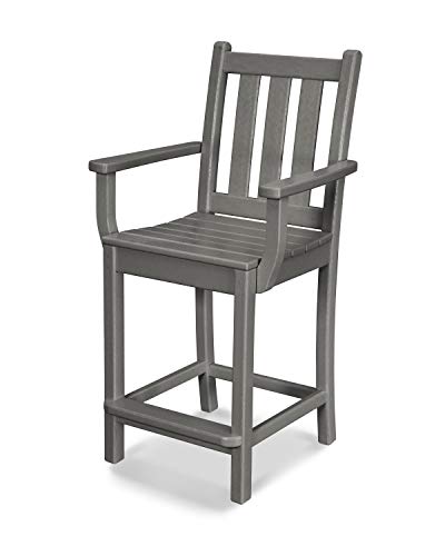 POLYWOOD® Traditional Garden Counter Arm Chair in Slate Grey