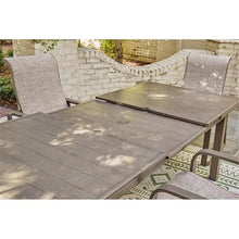 BOWERY HILL Outdoor Rectangular Aluminum Dining Table, Light Brown Finish, 71-94 in Expandable Design, Durable Wood-Look Paint, Stainless Steel Hardware, Patio Furniture for 10-Person Dining Use
