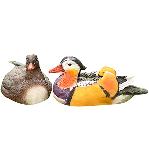 Mandarin Duck Statue Garden Animal Lamp Resin Figurines Light Ornament Waterproof for Patio Lawn Yard Porch Outdoor Decoration Gift