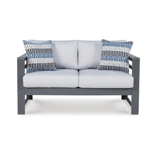 Benzara 55 Inch Outdoor Loveseat Gray Frame Cushioned Seat with 2 Throw Pillows Grey