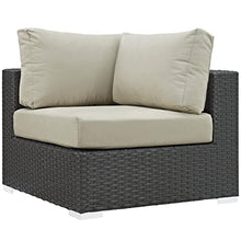 Modway Sojourn Wicker Rattan 10 Piece Outdoor Patio Sunbrella Sectional Set in Canvas Antique Beige
