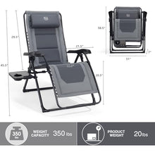 Timber Ridge Zero Gravity Chair, Oversized Lawn Chairs Outdoor Recliner Reclining Patio Lounge Chair with Adjustable Headrest and Side Table for Camping, Outdoor, Patio, Support 350lbs, Grey