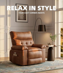 22 Inch Wide Manual Recliner Chair with Heat & Massage, 360° Swivel Rocking Lazy Boy Chair for Adults, PU Leather Single Sofa Recliner with Cup Holder for Living Room, Bedroom & Nursery