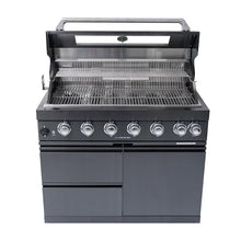 6-Burner Stainless Steel Outdoor Gas Grill Island with Electric Rotisserie Kit, Temperature Gauge, Double Drawer, Light Controller, Bottle Opener,Pull-Out Grease Tray, 990 sq.in Cooking Area (Black)