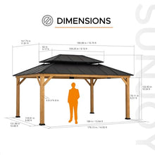 Sunjoy 12x16 ft Wood Gazebo Outdoor Patio Cedar Framed Steel Hardtop Dark Brown + Natural Wood
