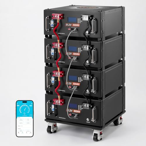 VEVOR 48V 100Ah LiFePO4 Lithium Battery, Built-in 100A BMS, 51.2V Server Rack LiFePO4 Battery with Bluetooth & Display, 5120Wh Capacity, 6000 Cycles, for Solar Energy Storage Home Backup Power, 4 Pack