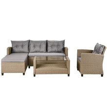 YWMLFZ Outdoor, Patio Furniture Sets, 4 Piece Conversation Wicker Ratten Sectional Sofa with Seat Cushions
