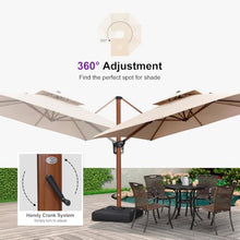 132'' Square Wood Pattern Cantilever Umbrella With Steel Plate Base,Beige