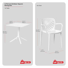 Costaelm Breakfast Table Set for 4, HDPE Patio Square Dining Table and Stackable Chairs, Outdoor Small Patio Furniture Set All Weather for Backyard Porch Poolside, White