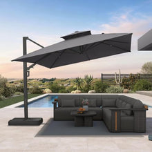 OROTLECT 120'' x 156'' Rectangular Large Cantilever Outdoor Aluminum Offset Beige Umbrella with Base and 360-degree Rotation