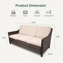 Varmoza 3-Seat Wicker Patio Sofa, Rattan Outdoor Couch with Deep Seating