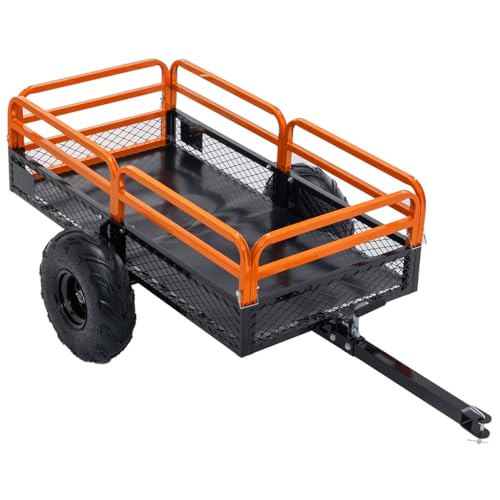 1500 lb Heavy-Duty Steel Dump Cart Trailer, 15 Cu. Ft. Tow-Behind Utility Wagon with Dual-Control Dumping, 17.7" Pneumatic Tires, Reinforced Steel Frame for ATV, UTV, Lawn Tractor & Garden Hauling