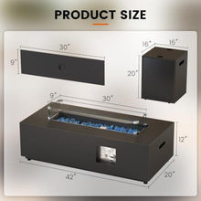 42" Rectangular Outdoor Propane Fire Pit Table with LED for Outside Patio