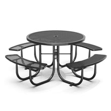 Hassyee Outdoor Picnic Table and Build-in Benches Set with Steel Frame for Poolside, Lawn, Patio Furniture Set with Umbrella Hole and Mesh Design for Backyard, Garden (46-Inch Black Round)