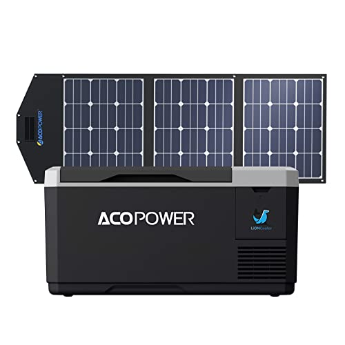 ACOPOWER LiONCooler Mini HY-VX18 Solar Freezer Portable 19 Quart Cooler & 90 Watt Solar Panel Combination Kit for Truck RV Boat Outdoor Camping, Black&Grey
