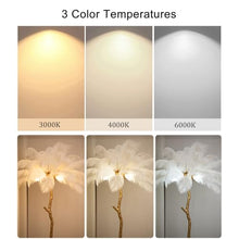 Jcgly Luxury Floor Lamp with 35 PCS Natural Ostrich Feathers, Tall Floor Lamps for Living Room/Bedroom/Office, 3 Color Temperature, Golden Standing Pole, Foot Switch(Blue,32" x 47"H)